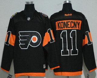 Miesten Philadelphia Flyers #11 Travis Konecny Musta 2017 Stadium Series Ommeltu NHL Reebok Jääkiekko Paita