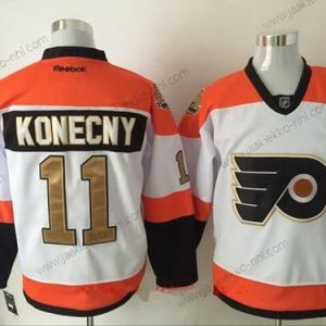 Miesten Philadelphia Flyers #11 Travis Konecny Valkoinen 50Th Kulta Ommeltu NHL 2016-17 Reebok Jääkiekko Paita