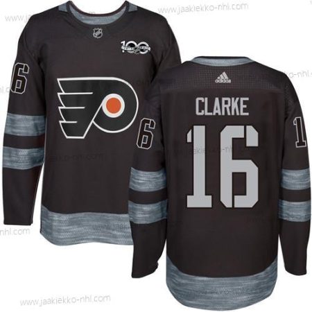 Miesten Philadelphia Flyers #16 Bobby Clarke Musta 1917-2017 100th Vuosipäivä Ommeltu NHL Paita