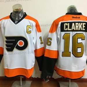 Miesten Philadelphia Flyers #16 Bobby Clarke Valkoinen 50Th Kulta Ommeltu NHL 2016-17 Reebok Jääkiekko Paita