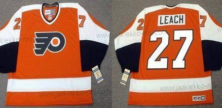 Miesten Philadelphia Flyers #27 Reggie Leach 1974 CCM Vintage Oranssi Valkoinen Musta Kolmas paita Jääkiekko Paita