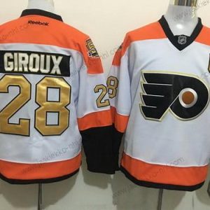 Miesten Philadelphia Flyers #28 Claude Giroux Valkoinen 50Th Vuosipäivä Kulta Ommeltu NHL Reebok Jääkiekko Paita