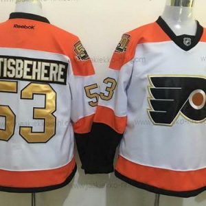 Miesten Philadelphia Flyers #53 Shayne Gostisbehere Valkoinen 50Th Vuosipäivä Kulta Ommeltu NHL Reebok Jääkiekko Paita