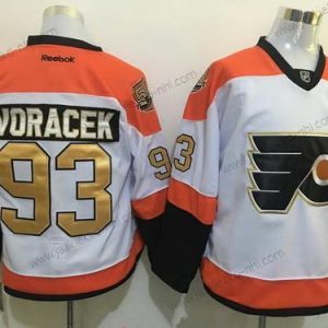 Miesten Philadelphia Flyers #93 Jakub Voracek Valkoinen 50Th Vuosipäivä Kulta Ommeltu NHL Reebok Jääkiekko Paita