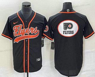 Miesten Philadelphia Flyers Musta Maajoukkue Big Logo Cool Base Ommeltu Baseball Paita