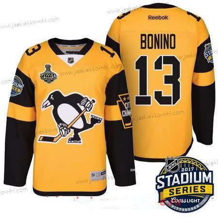 Miesten Pittsburgh Penguins #13 Nick Bonino Keltainen Stadium Series 2017 Stanley Cup Finals Patch Ommeltu NHL Reebok Jääkiekko Paita