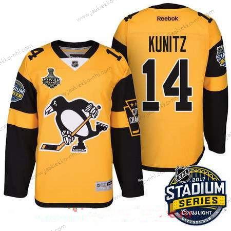 Miesten Pittsburgh Penguins #14 Chris Kunitz Keltainen Stadium Series 2017 Stanley Cup Finals Patch Ommeltu NHL Reebok Jääkiekko Jerse