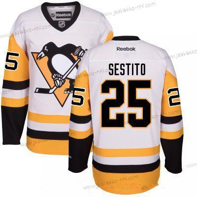 Miesten Pittsburgh Penguins #25 Tom Sestito Valkoinen Vieraspaita Ommeltu NHL Reebok Jääkiekko Paita