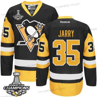 Miesten Pittsburgh Penguins #35 Tristan Jarry Musta Vieraspaita Paita 2017 Stanley Cup Champions Patch