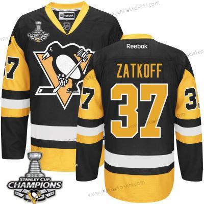 Miesten Pittsburgh Penguins #37 Jeff Zatkoff Musta Vieraspaita Paita 2017 Stanley Cup Champions Patch