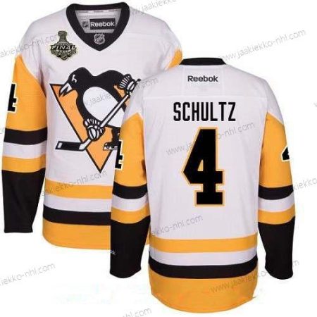 Miesten Pittsburgh Penguins #4 Justin Schultz Valkoinen Vieraspaita 2017 Stanley Cup Finals Patch Ommeltu NHL Reebok Jääkiekko Paita