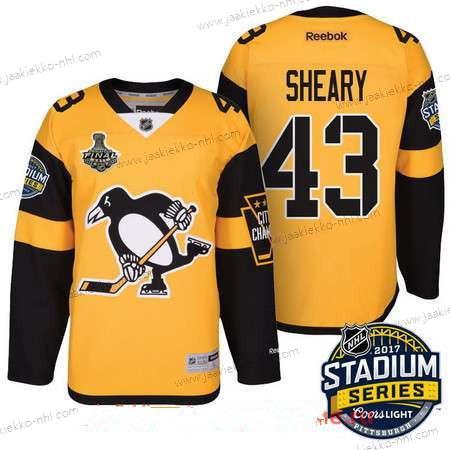 Miesten Pittsburgh Penguins #43 Conor Sheary Keltainen Stadium Series 2017 Stanley Cup Finals Patch Ommeltu NHL Reebok Jääkiekko Paita