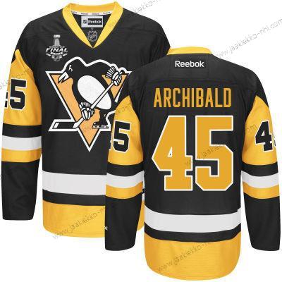 Miesten Pittsburgh Penguins #45 Josh Archibald Musta Vieraspaita 2017 Stanley Cup NHL Finals Patch Paita