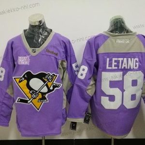 Miesten Pittsburgh Penguins #58 Kris Letang Violetti Pinkki Jääkiekko Taistelee syöpää vastaan Harjoitus Ommeltu NHL Reebok Jääkiekko Paita