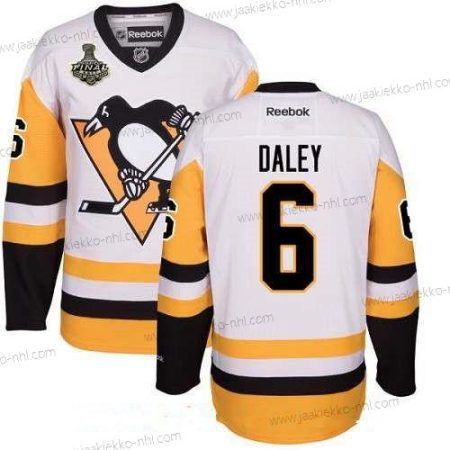 Miesten Pittsburgh Penguins #6 Trevor Daley Valkoinen Vieraspaita 2017 Stanley Cup Finals Patch Ommeltu NHL Reebok Jääkiekko Paita