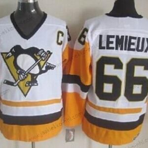 Miesten Pittsburgh Penguins #66 Mario Lemieux 1972 Valkoinen With Keltainen Retro CCM Paita