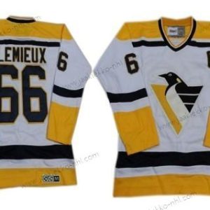 Miesten Pittsburgh Penguins #66 Mario Lemieux 1993 Valkoinen With Keltainen Retro CCM Paita