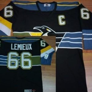 Miesten Pittsburgh Penguins #66 Mario Lemieux Musta With Sininen Retro CCM Paita