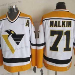 Miesten Pittsburgh Penguins #71 Evgeni Malkin 1993 Valkoinen With Keltainen CCM Vintage Paita