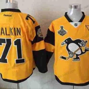 Miesten Pittsburgh Penguins #71 Evgeni Malkin Keltainen Stadium Series 2017 Stanley Cup Finals Patch Ommeltu NHL Reebok Jääkiekko Paita