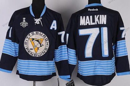 Miesten Pittsburgh Penguins #71 Evgeni Malkin Laivastonsininen Sininen Vieraspaita 2017 Stanley Cup NHL Finals A Patch Paita