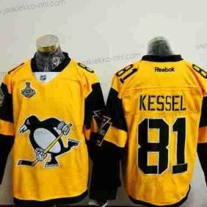 Miesten Pittsburgh Penguins #81 Phil Kessel Keltainen Stadium Series 2017 Stanley Cup Finals Patch Ommeltu NHL Reebok Jääkiekko Paita