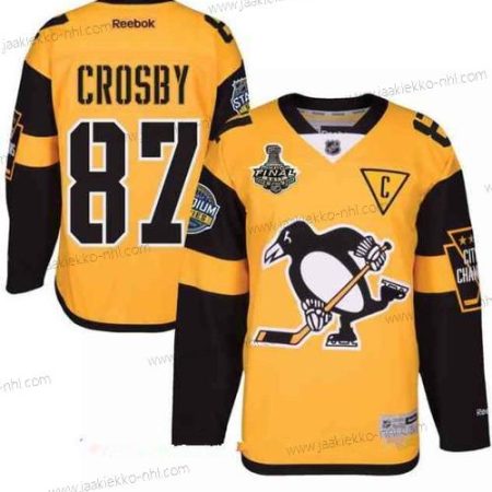 Miesten Pittsburgh Penguins #87 Sidney Crosby Keltainen Stadium Series 2017 Stanley Cup Finals Patch Ommeltu NHL Reebok Jääkiekko Paita