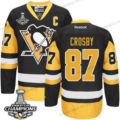 Miesten Pittsburgh Penguins #87 Sidney Crosby Musta Vieraspaita C Patch Paita 2017 Stanley Cup Champions Patch