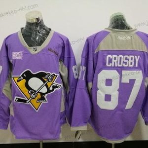 Miesten Pittsburgh Penguins #87 Sidney Crosby Violetti Pinkki Jääkiekko Taistelee syöpää vastaan Harjoitus Ommeltu NHL Reebok Jääkiekko Paita