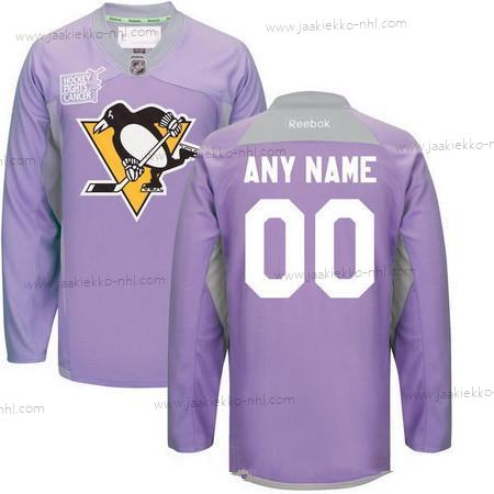 Miesten Pittsburgh Penguins Mukautettu Violetti Pinkki Reebok Jääkiekko Taistelee syöpää vastaan Harjoitus Paita