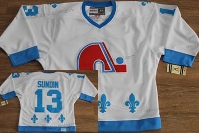 Miesten Quebec Nordiques #13 Mats Sundin Valkoinen With Sininen Retro CCM Paita