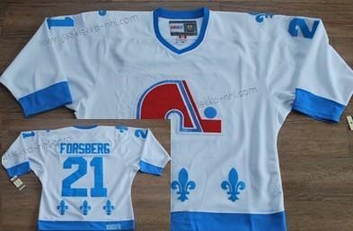 Miesten Quebec Nordiques #21 Peter Forsberg Valkoinen With Sininen Retro CCM Paita