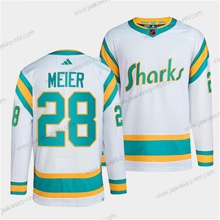 Miesten San Jose Sharks #28 Timo Meier Valkoinen 2022 Käänteinen Retro Ommeltu Paita