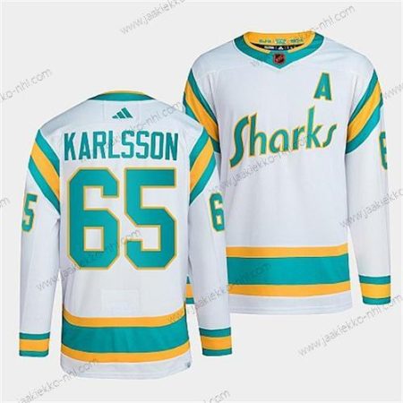 Miesten San Jose Sharks #65 Erik Karlsson Valkoinen 2022 Käänteinen Retro Ommeltu Paita