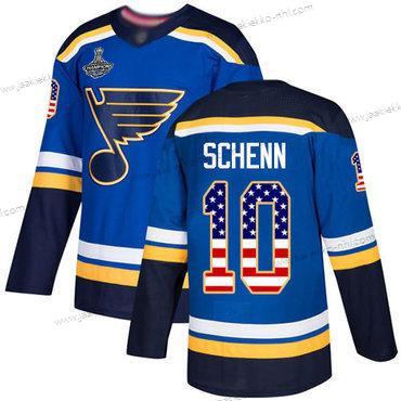 Miesten Sininens #10 Brayden Schenn Sininen Kotiottelupaita Aito USA Flag Stanley Cup Champions Ommeltu Jääkiekko Paita