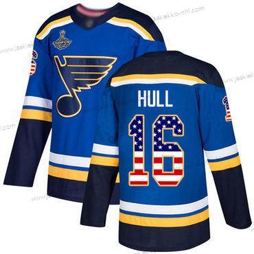 Miesten Sininens #16 Brett Hull Sininen Kotiottelupaita Aito USA Flag Stanley Cup Champions Ommeltu Jääkiekko Paita