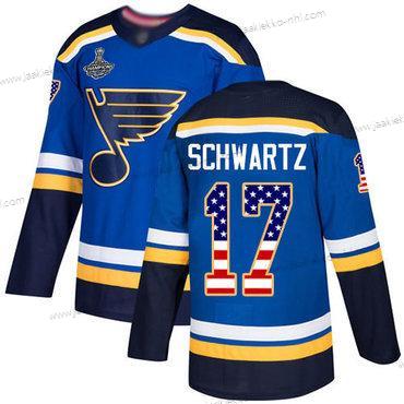 Miesten Sininens #17 Jaden Schwartz Sininen Kotiottelupaita Aito USA Flag Stanley Cup Champions Ommeltu Jääkiekko Paita