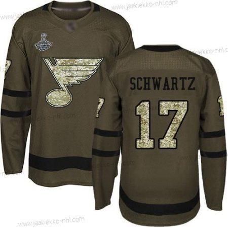 Miesten Sininens #17 Jaden Schwartz Vihreä Salute to Service Stanley Cup Champions Ommeltu Jääkiekko Paita