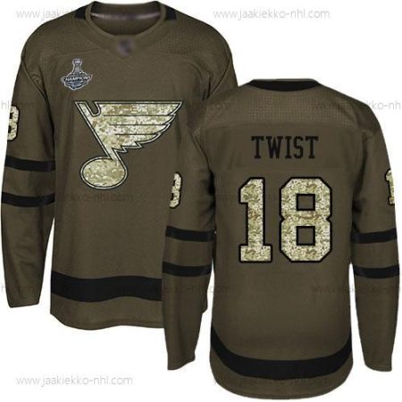 Miesten Sininens #18 Tony Twist Vihreä Salute to Service Stanley Cup Champions Ommeltu Jääkiekko Paita