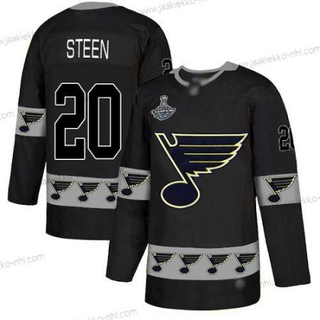 Miesten Sininens #20 Alexander Steen Musta Aito Maajoukkue Logo Stanley Cup Champions Ommeltu Jääkiekko Paita