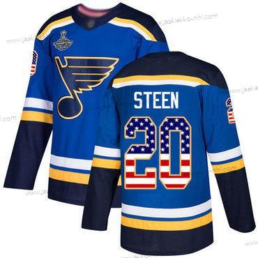 Miesten Sininens #20 Alexander Steen Sininen Kotiottelupaita Aito USA Flag Stanley Cup Champions Ommeltu Jääkiekko Paita