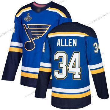 Miesten Sininens #34 Jake Allen Sininen Kotiottelupaita Aito Stanley Cup Champions Ommeltu Jääkiekko Paita