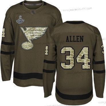 Miesten Sininens #34 Jake Allen Vihreä Salute to Service Stanley Cup Champions Ommeltu Jääkiekko Paita