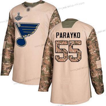 Miesten Sininens #55 Colton Parayko Maastokuvio Aito 2017 Veterans Day Stanley Cup Champions Ommeltu Jääkiekko Paita