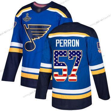 Miesten Sininens #57 David Perron Sininen Kotiottelupaita Aito USA Flag Stanley Cup Champions Ommeltu Jääkiekko Paita