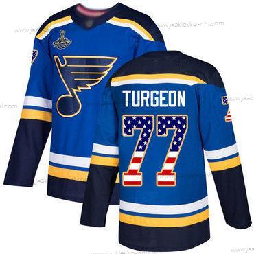 Miesten Sininens #77 Pierre Turgeon Sininen Kotiottelupaita Aito USA Flag Stanley Cup Champions Ommeltu Jääkiekko Paita