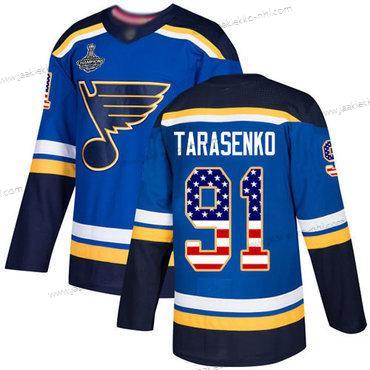 Miesten Sininens #91 Vladimir Tarasenko Sininen Kotiottelupaita Aito USA Flag Stanley Cup Champions Ommeltu Jääkiekko Paita