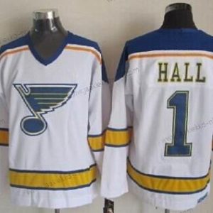 Miesten St. Louis Blues #1 Glenn Hall Valkoinen Retro CCM Paita