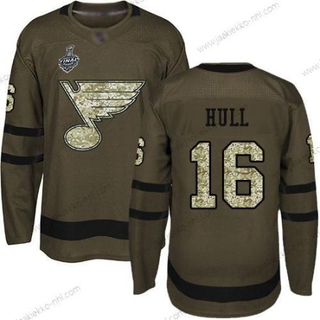 Miesten St. Louis Blues #16 Brett Hull Vihreä Salute to Service 2019 Stanley Cup Final Bound Ommeltu Jääkiekko Paita