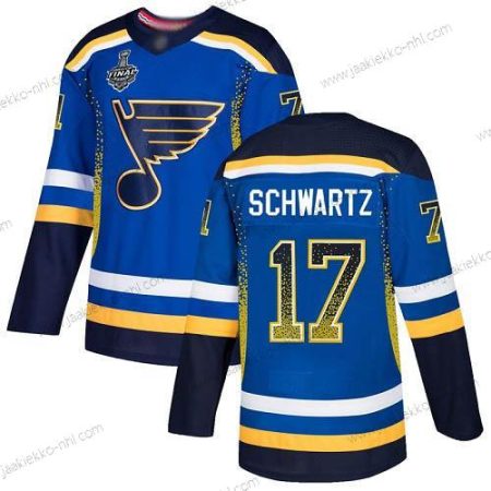 Miesten St. Louis Blues #17 Jaden Schwartz Sininen Kotiottelupaita Aito 2019 Stanley Cup Final Bound Ommeltu Jääkiekko Paita Versio 2